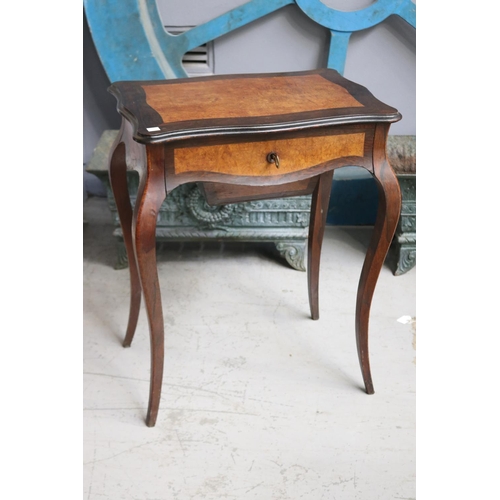 1133 - Antique French rosewood and burr walnut paneled work table, pull out lower sewing box, approx 59cm L... 