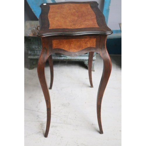 1133 - Antique French rosewood and burr walnut paneled work table, pull out lower sewing box, approx 59cm L... 