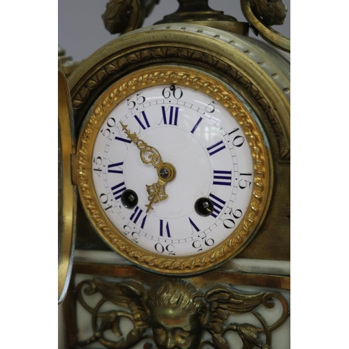 1162 - Antique 19th century French Roblin a Paris bronze & marble mantle clock, has key (in office C144.147... 