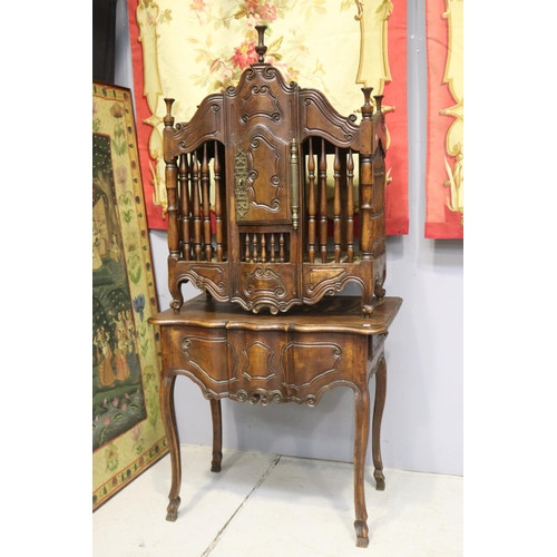 1202 - Antique early 19th century French panetiere bread safe cabinet & matched table stand, total approx 1... 