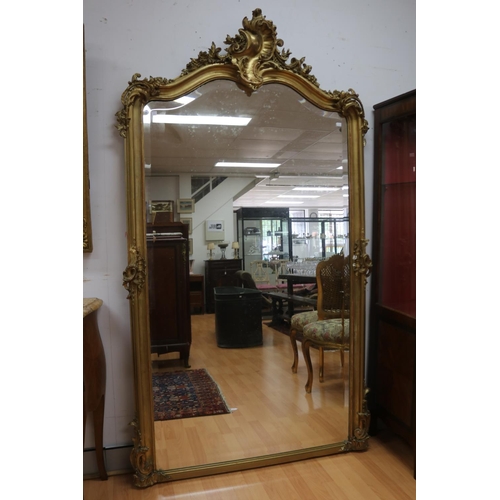 1207 - Most impressive antique French Louis XV style gilt salon mirror, central C scroll crest to top, appr... 