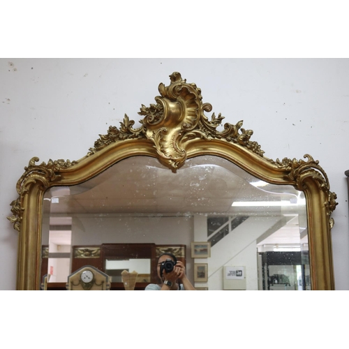 1207 - Most impressive antique French Louis XV style gilt salon mirror, central C scroll crest to top, appr... 