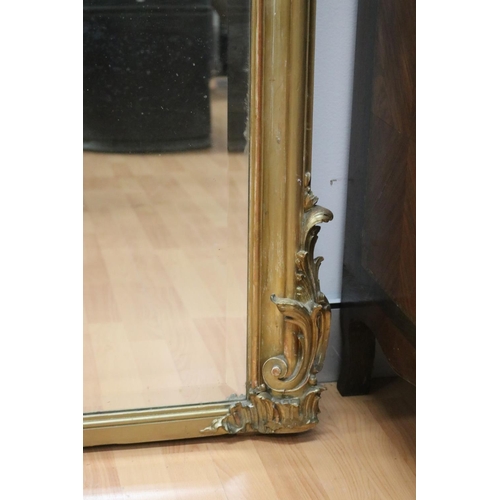 1207 - Most impressive antique French Louis XV style gilt salon mirror, central C scroll crest to top, appr... 