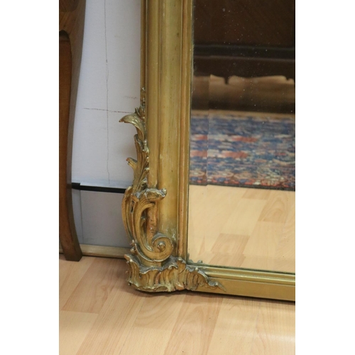 1207 - Most impressive antique French Louis XV style gilt salon mirror, central C scroll crest to top, appr... 