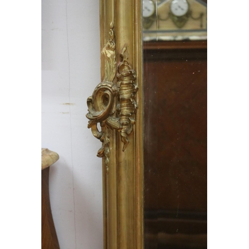 1207 - Most impressive antique French Louis XV style gilt salon mirror, central C scroll crest to top, appr... 