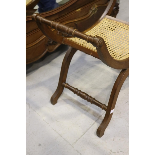 1229 - Vintage French X frame stool with cane seat, approx 52cm H x 60cm W x 36cm W