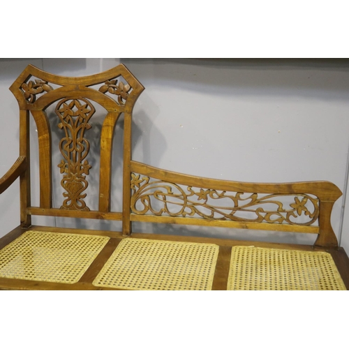 1275 - Unusual French Art Nouveau settee with cane seat & carved back support, approx 103cm H x 125cm W x 5... 