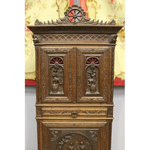 1289 - Antique French Brittany cupboard with double doors to top and single door below, single drawer to mi... 