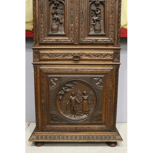 1289 - Antique French Brittany cupboard with double doors to top and single door below, single drawer to mi... 