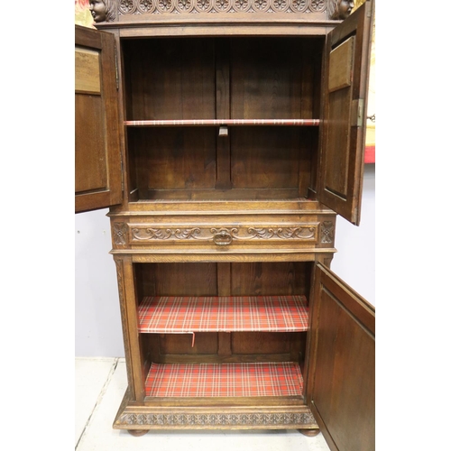 1289 - Antique French Brittany cupboard with double doors to top and single door below, single drawer to mi... 