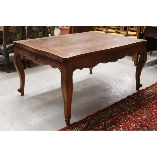 1331 - Vintage French Louis XV style drawer leaf dining table with parquetry top, approx 76cm H x 150cm W (... 