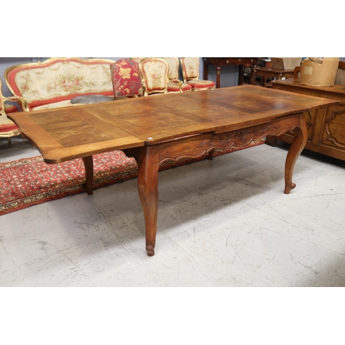 1331 - Vintage French Louis XV style drawer leaf dining table with parquetry top, approx 76cm H x 150cm W (... 