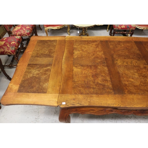 1331 - Vintage French Louis XV style drawer leaf dining table with parquetry top, approx 76cm H x 150cm W (... 