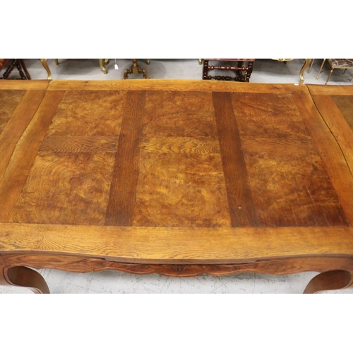 1331 - Vintage French Louis XV style drawer leaf dining table with parquetry top, approx 76cm H x 150cm W (... 