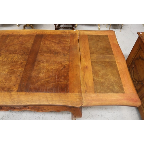 1331 - Vintage French Louis XV style drawer leaf dining table with parquetry top, approx 76cm H x 150cm W (... 