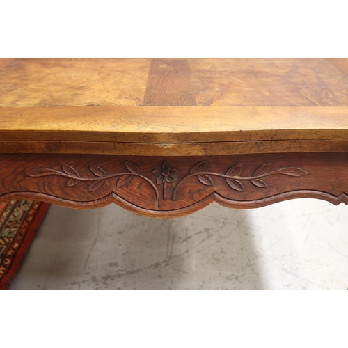 1331 - Vintage French Louis XV style drawer leaf dining table with parquetry top, approx 76cm H x 150cm W (... 