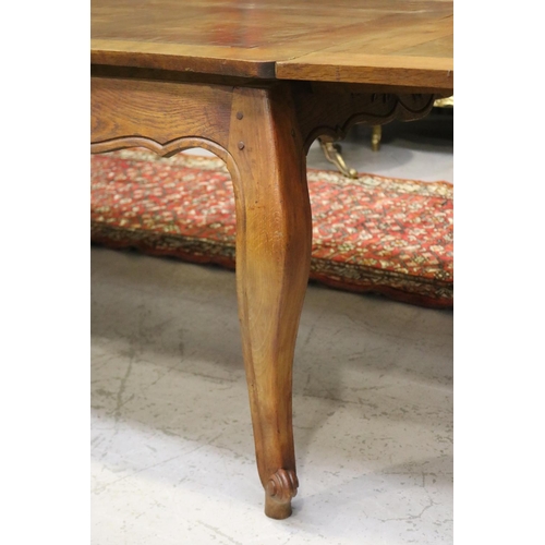 1331 - Vintage French Louis XV style drawer leaf dining table with parquetry top, approx 76cm H x 150cm W (... 