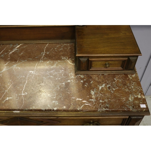 1333 - Antique French Henri II dressing chest, with mirror & marble top, approx 227cm H x 118cm W x 52cm D