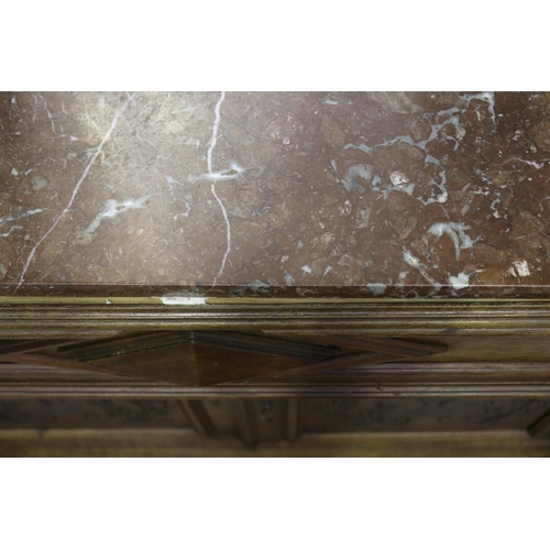 1333 - Antique French Henri II dressing chest, with mirror & marble top, approx 227cm H x 118cm W x 52cm D