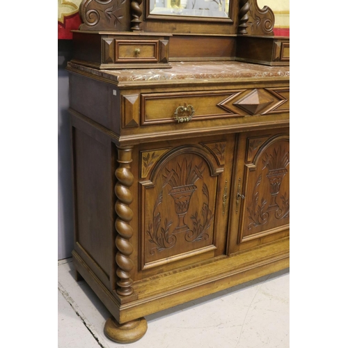 1333 - Antique French Henri II dressing chest, with mirror & marble top, approx 227cm H x 118cm W x 52cm D