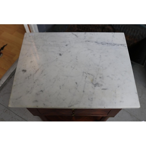 1381 - Vintage French Empire style marbled topped nightstand, approx 35cm W x 46cm L x 69cm H