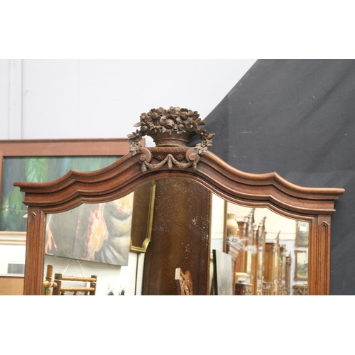 1387 - French Louis XV style mirror, with well carved floral urn to crest, approx 158cm H x 126cm W