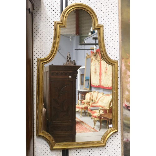 1393 - Vintage French shaped edge mirror, approx 96cm H x 56cm W