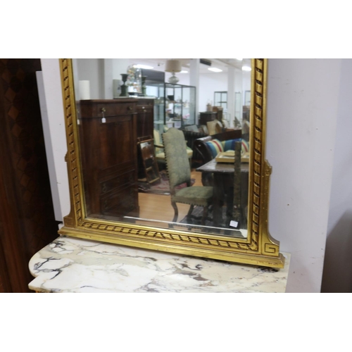 1403 - Antique French Louis XVI style gilt marble topped console and mirror, mirror approx 175cm H x 91cm W... 