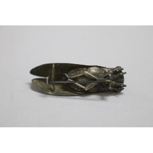 1003 - Antique French silvered cicada brooch, approx 5cm L