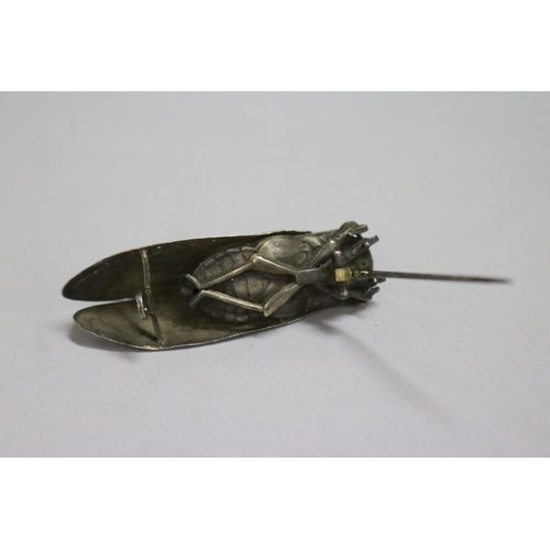 1003 - Antique French silvered cicada brooch, approx 5cm L