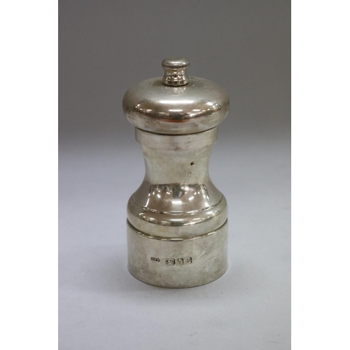 1353 - Modern hallmarked sterling silver pepper grinder, marked for DRM, London, 2000s, approx 10.5cm H x 5... 