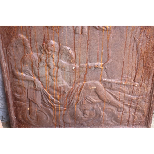 1406 - Antique French cast iron fireback, approx 56cm H x 57cm W