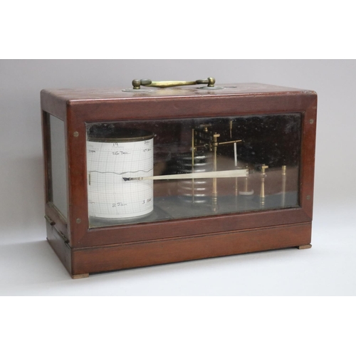 1156 - Antique English cased barograph, unmarked, cased, case approx 20cm H x 31cm W x 16cm D