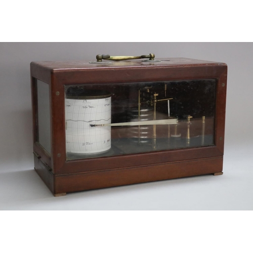 1156 - Antique English cased barograph, unmarked, cased, case approx 20cm H x 31cm W x 16cm D