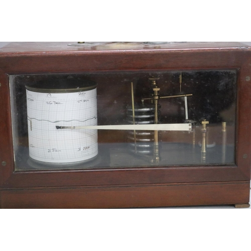 1156 - Antique English cased barograph, unmarked, cased, case approx 20cm H x 31cm W x 16cm D