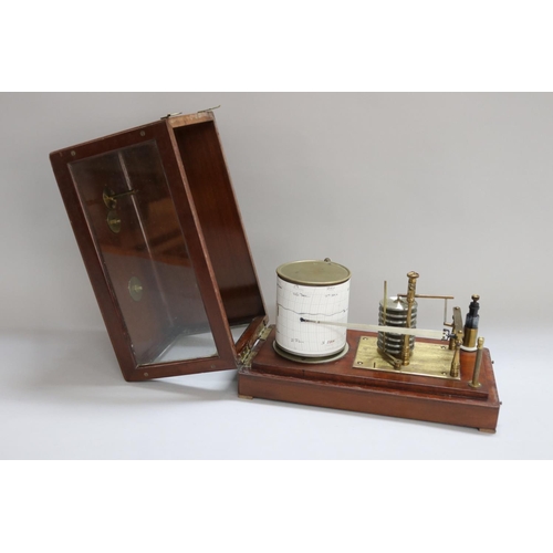 1156 - Antique English cased barograph, unmarked, cased, case approx 20cm H x 31cm W x 16cm D