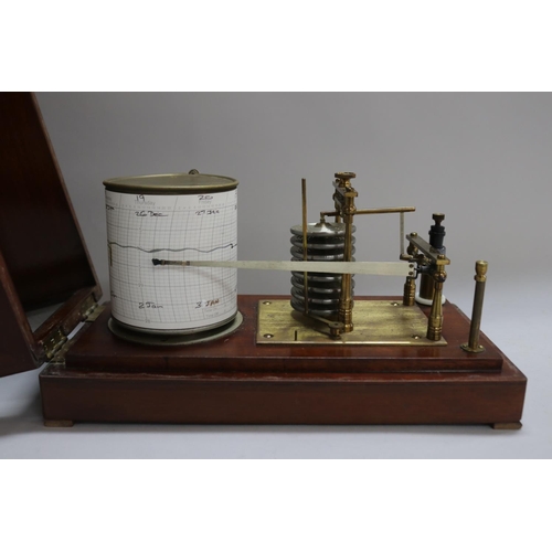 1156 - Antique English cased barograph, unmarked, cased, case approx 20cm H x 31cm W x 16cm D