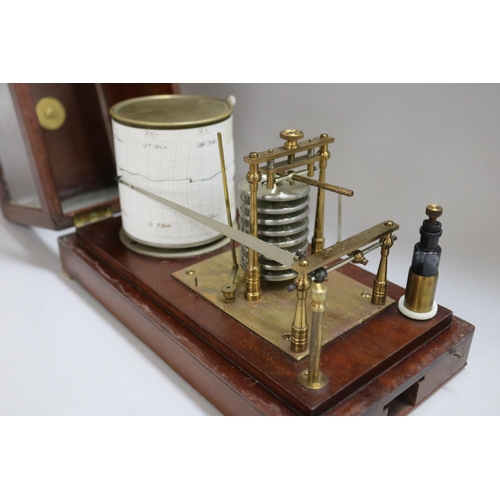 1156 - Antique English cased barograph, unmarked, cased, case approx 20cm H x 31cm W x 16cm D