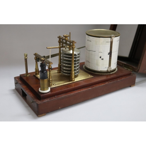 1156 - Antique English cased barograph, unmarked, cased, case approx 20cm H x 31cm W x 16cm D
