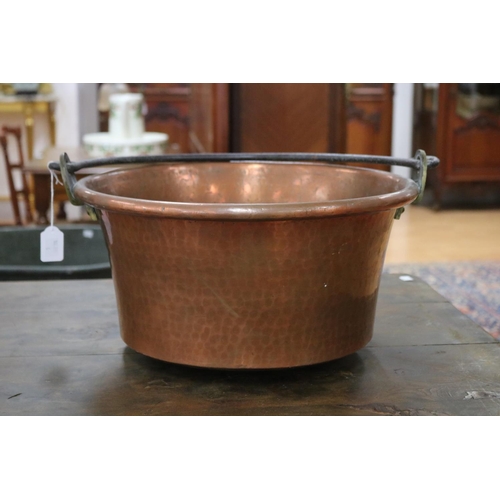 1238 - Antique French swing handled copper pan, approx 22cm H x 41cm dia (excluding handle)