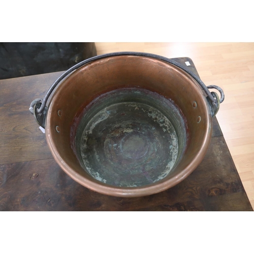 1238 - Antique French swing handled copper pan, approx 22cm H x 41cm dia (excluding handle)