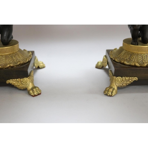 1324 - Fine pair of figural bronze and ormolu comports, each with entwined serpent handles, approx 24.5cm H... 