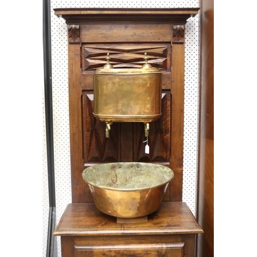 1064 - Antique French Louis XIII walnut and oak cupboard with copper cistern and bowl, approx 74.5cm L x 41... 