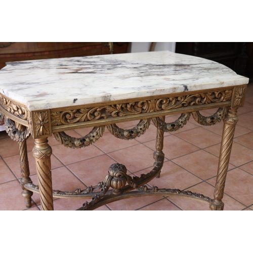 1070 - Early 20th century French marble topped centre or salon table, with gilt painted frame, approx 100cm... 