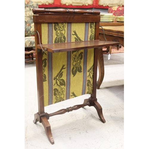 1240 - Antique French fire screen, drop down shelf, upholstered screen, approx 90cm H x 55cm W x 42cm D (wi... 