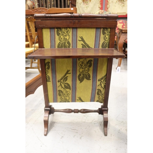 1240 - Antique French fire screen, drop down shelf, upholstered screen, approx 90cm H x 55cm W x 42cm D (wi... 