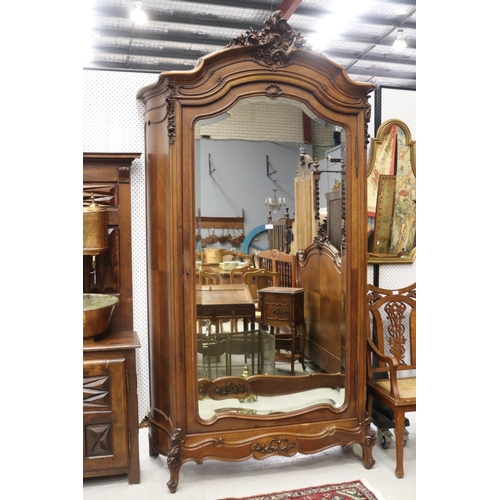 1273 - Antique French Louis XV style single door armoire, approx 250cm H x 142cm W x 60cm D