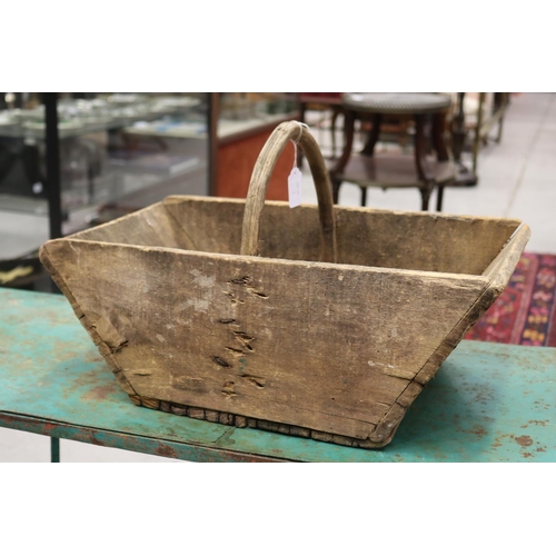 1330 - Vintage French wooden pickers basket, approx 32cm H x 52cm W x 30cm D (including handle)