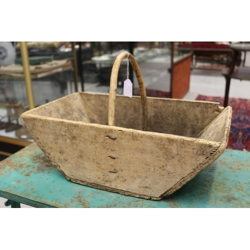 1335 - Vintage French wooden pickers basket, approx 30cm H x 48cm W x 28cm D