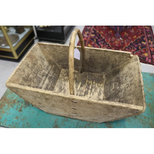 1335 - Vintage French wooden pickers basket, approx 30cm H x 48cm W x 28cm D
